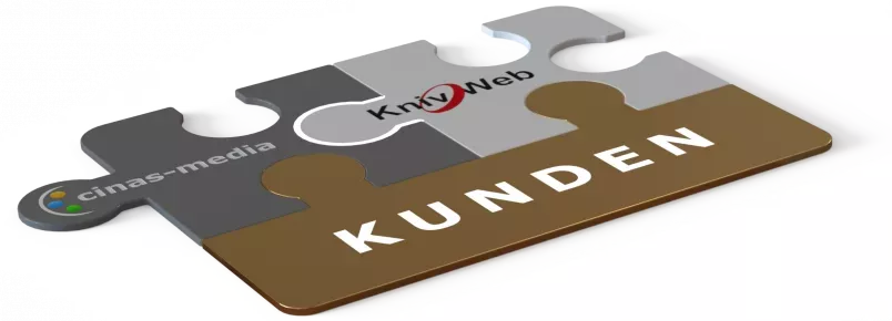 Puzzle-Grafik: die Teile cinas-media, Kniv-Web und Kunden greifen ineinander