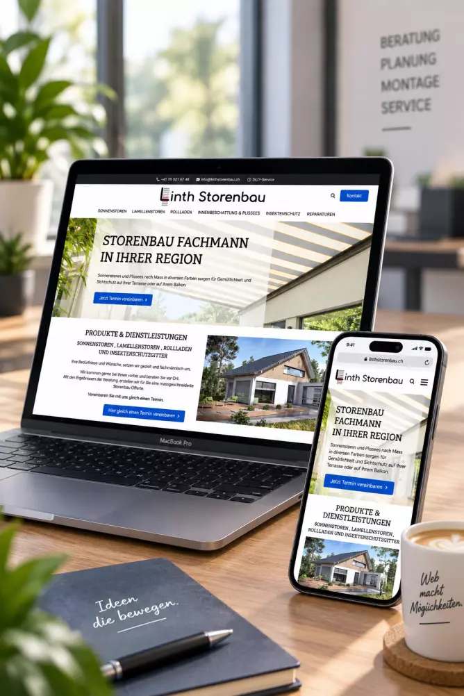 Referenz-Webseite von Kniv-Web auf Laptop und Smartphone als PWA-App